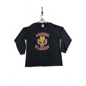 Vintage Y2K Leaside Flames Black Long Sleeve Graphic T-Shirt Gildan Tag Size XL